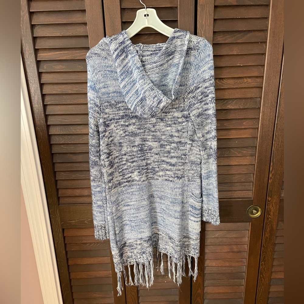 Duster Cardigan Sweater Hoodie With Fringe - Picture 2 of 4